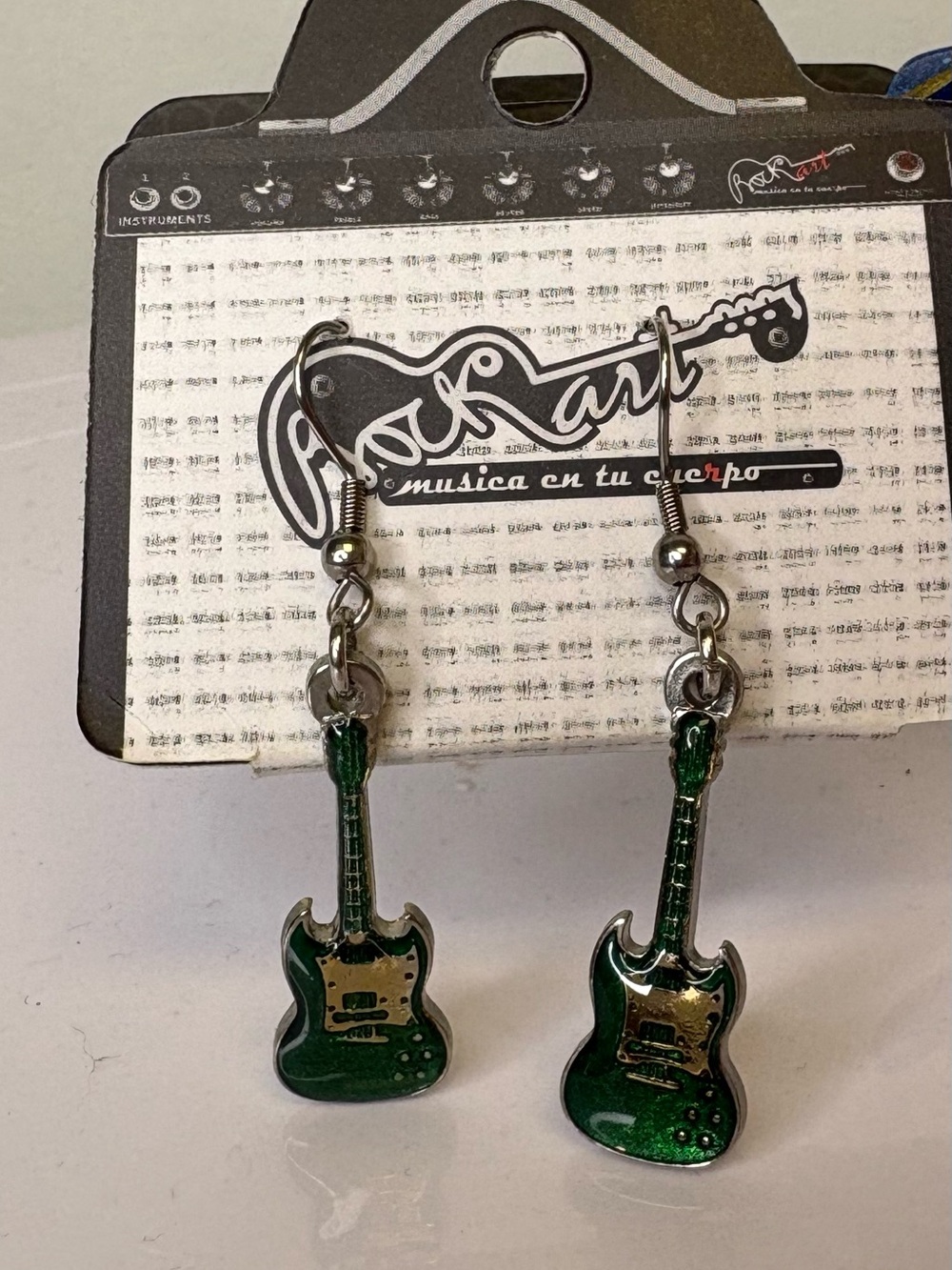 Unbranded Green Guitar Dangle Earrings - Musical Jewelry